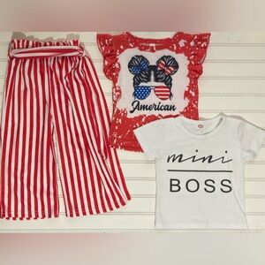 3 Piece Bundle of Girls Clothes size‎ 2-3T Red White and Blue Pants & Shirts Set